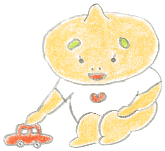 ミニカーで遊ぶよしみんのイラスト